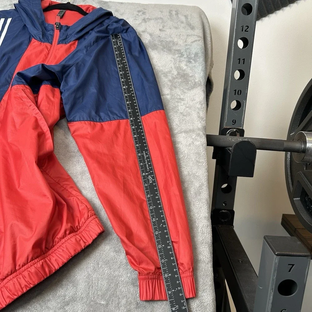 Adidas Windbreaker Axis Full‎ Zip Jacket Mens Hooded Color White, Red & Blue 2XL